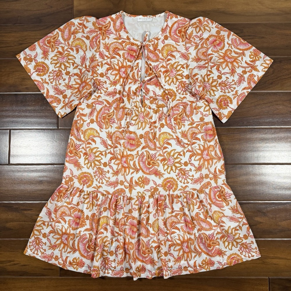 Smith & Quinn Women's Size Medium Orange Tie Front Florence Shift Dress